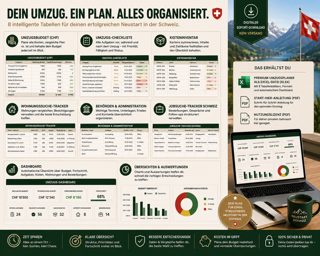 Planificateur de déménagement Suisse – Premium Relocation Planner