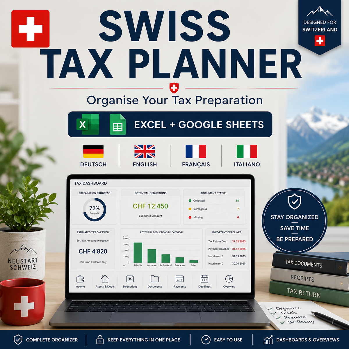 Swiss Tax Planner Switzerland | Excel & Google Sheets | DE EN FR IT