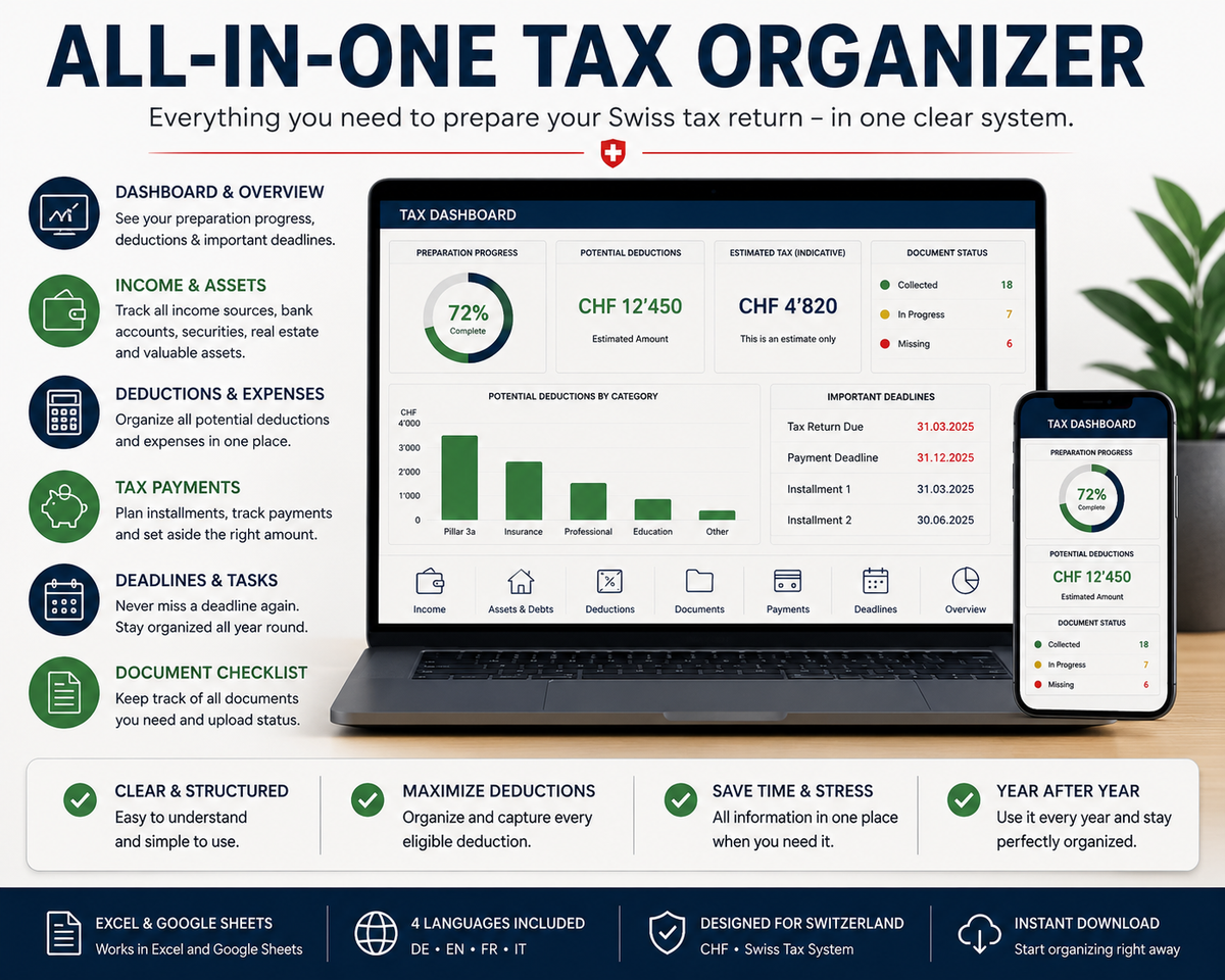 Swiss Tax Planner Switzerland | Excel & Google Sheets | DE EN FR IT