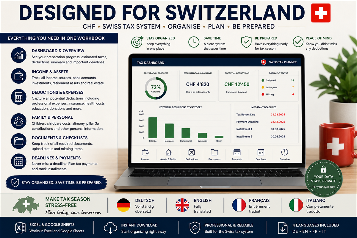 Swiss Tax Planner Switzerland | Excel & Google Sheets | DE EN FR IT