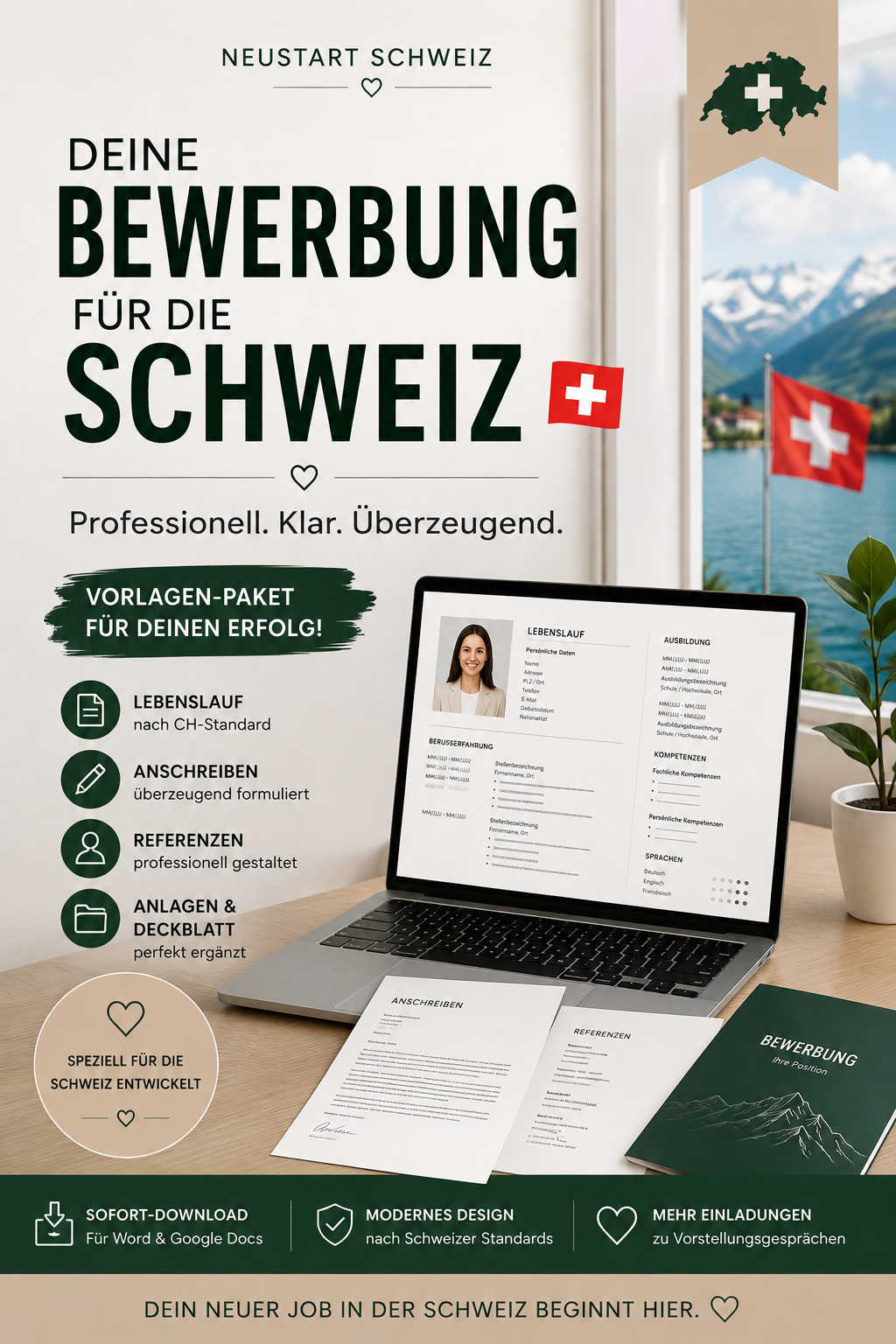 Bewerbungsdossier Schweiz – Lebenslauf & Anschreiben Vorlage
