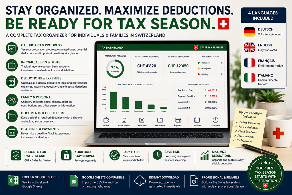 Swiss Tax Planner Switzerland | Excel & Google Sheets | DE EN FR IT