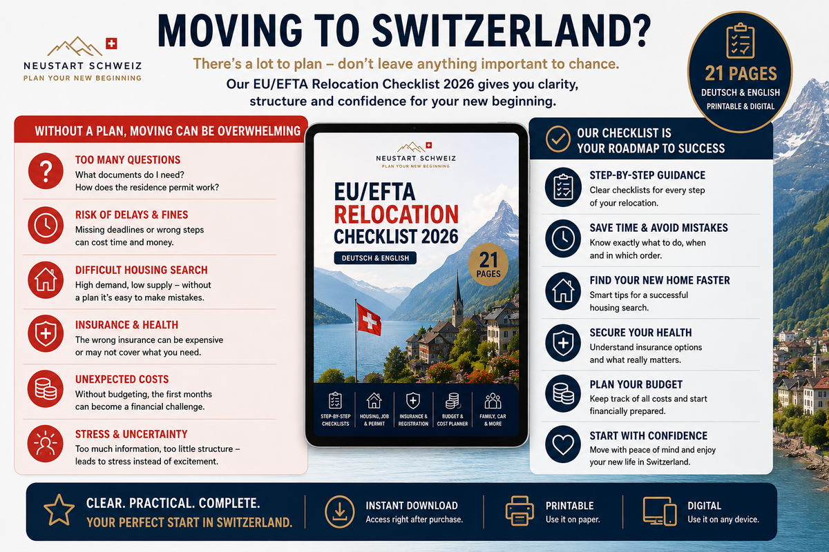 Moving to Switzerland Checklist | EU/EFTA Relocation Planner 2026 | DE & EN