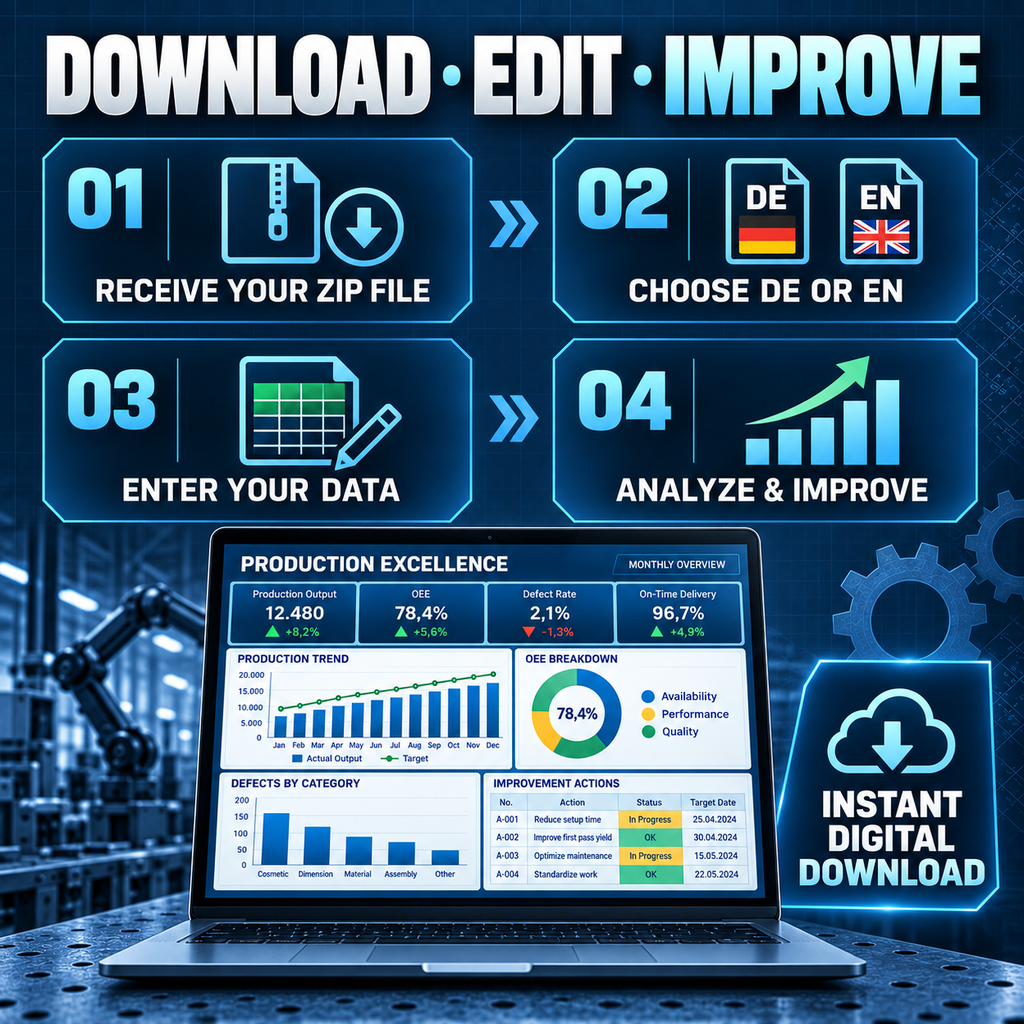 Production Excellence – Manufacturing Excel Bundle