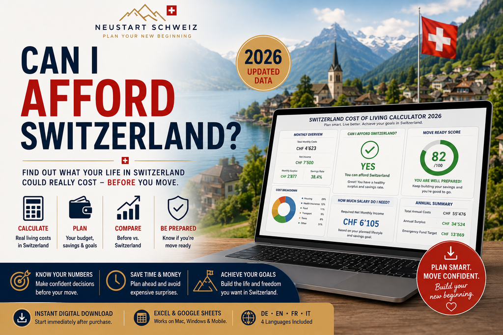 Switzerland Cost of Living Calculator 2026 | Excel & Google Sheets