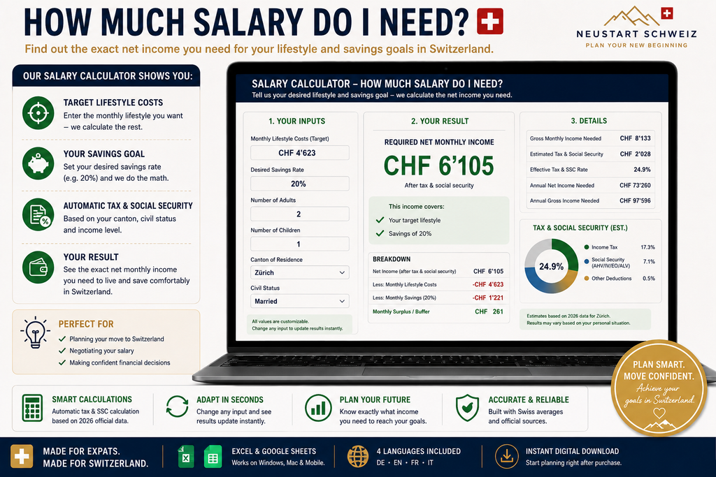 Switzerland Cost of Living Calculator 2026 | Excel & Google Sheets